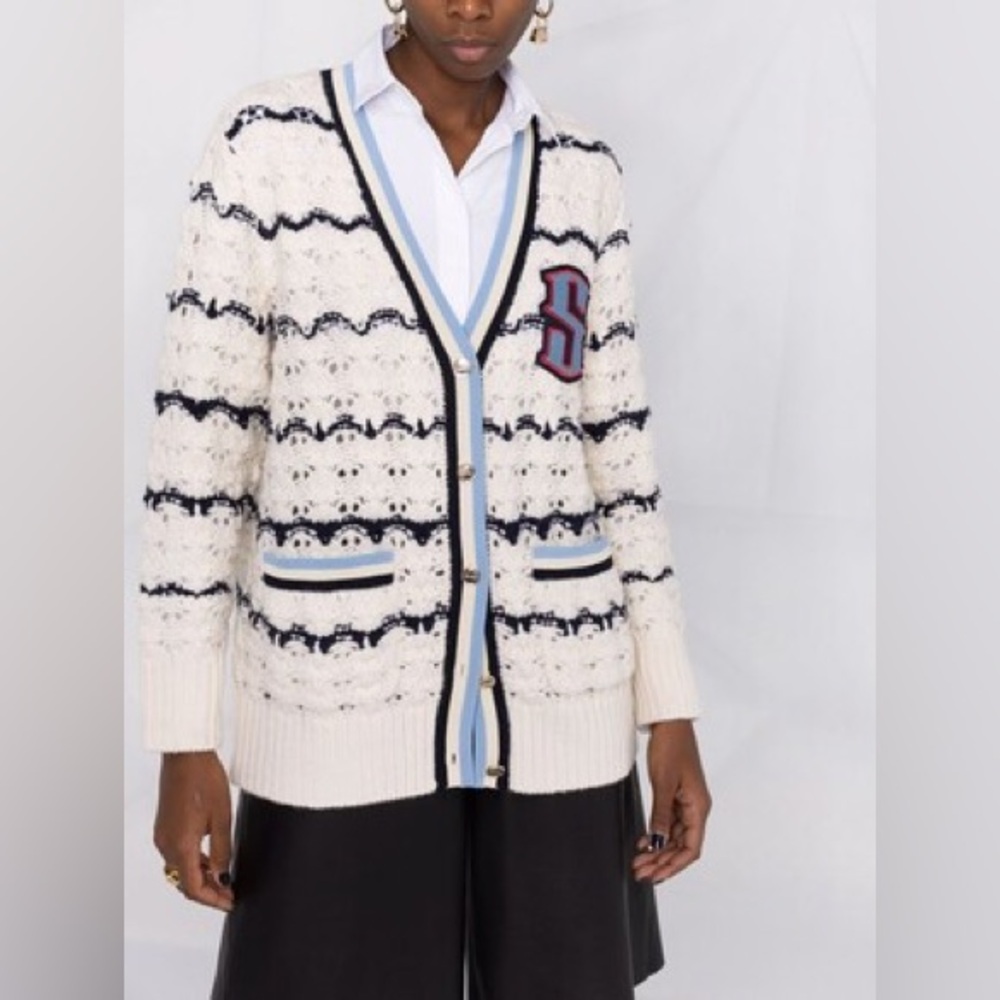 Sandro Ludvik Crocheted Logo Patch Women’s Cardigan Sweater size Large - Picture 5 of 15